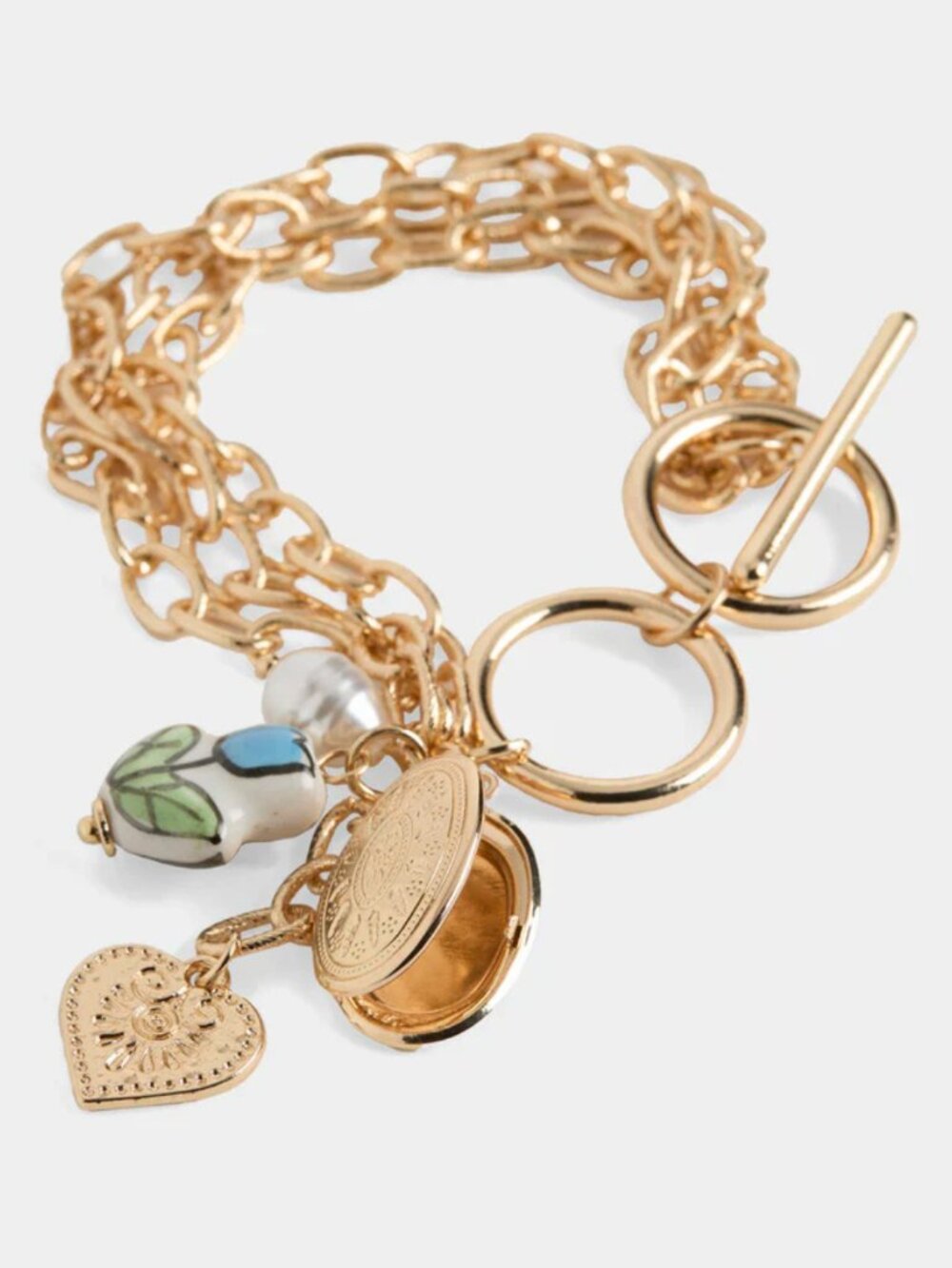 Dutch Tulip Field Gold Plated Locket Toggle Charm Bracelet
